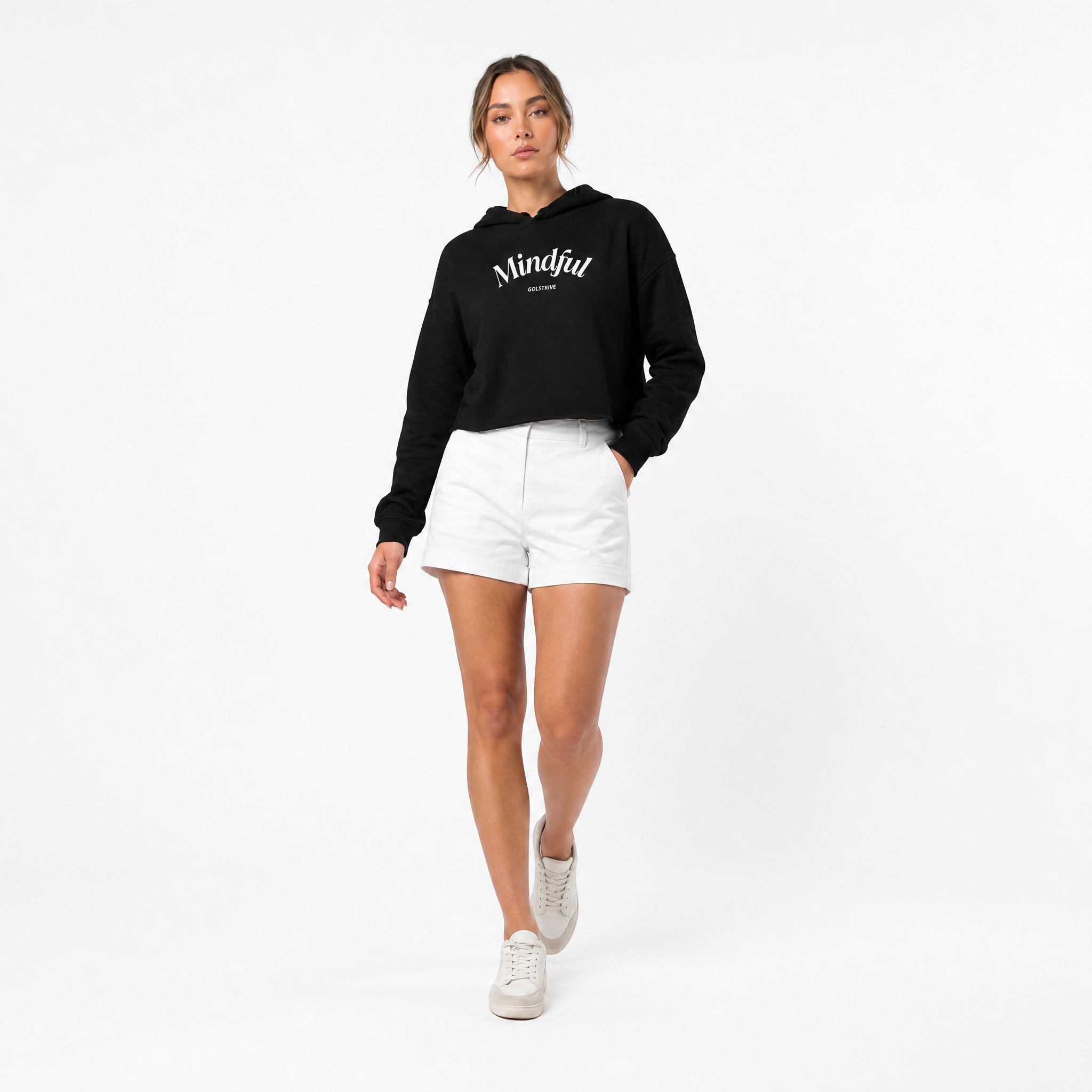 Crop-Hoodie "MINDFUL" (Black) - Pilates Club Collection