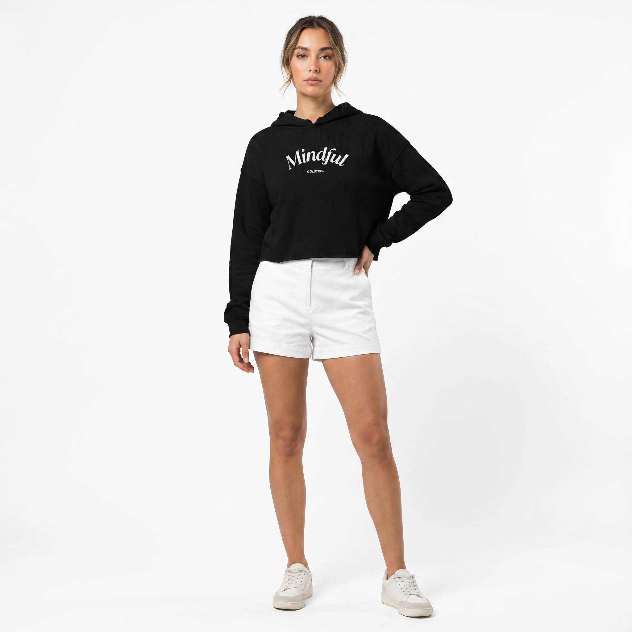 Crop-Hoodie "MINDFUL" (Black) - Pilates Club Collection